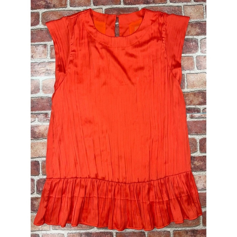 Pre-Owned Maeve by Anthropologie Orange Dress Pleated Lined Short Sleeve Size L